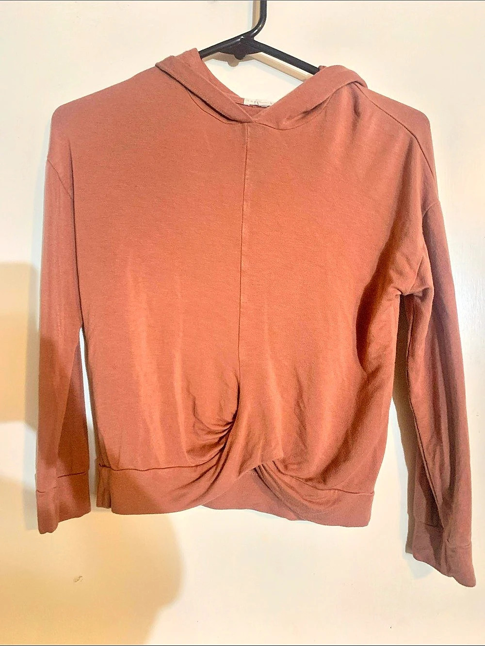 Copper Key Women's Ruched Hoodie in Brown Size Large